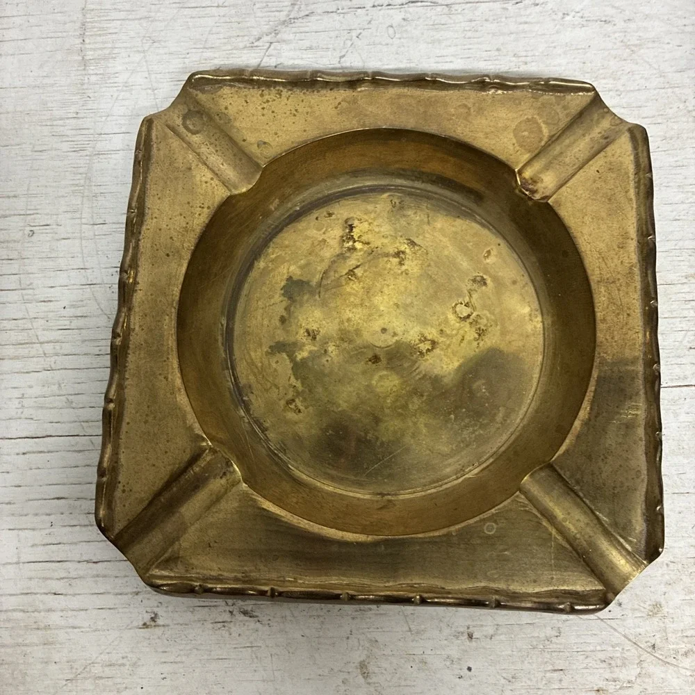 Solid Brass Vintage Cigar Ash Tray 7 Inch X 7 Inch Made In India